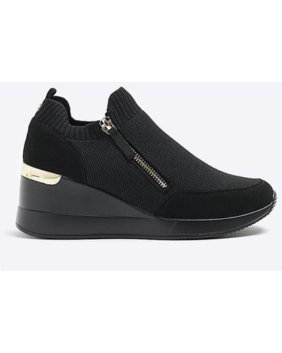 River Island Black Slip On Wedge Sneakers