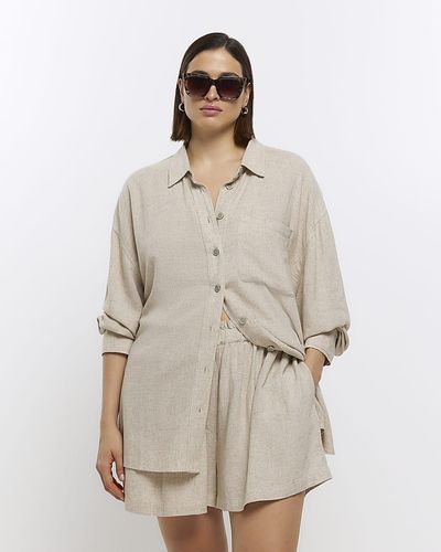 River Island Stone Oversized Shirt With Linen - Natural