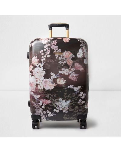 River Island Black Floral Print Hard Shell Suitcase Black Floral Print Hard Shell Suitcase