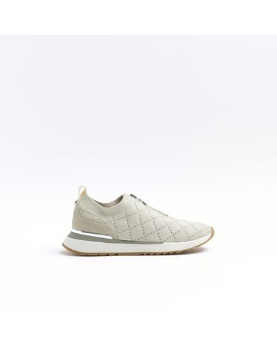 River Island Beige Knit Zip Sneakers - White