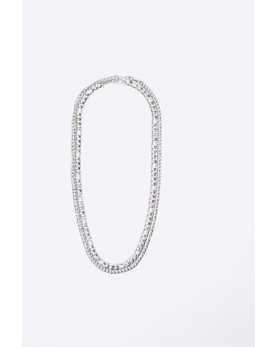 River Island 2pk Silver Colour Chain Necklace - White