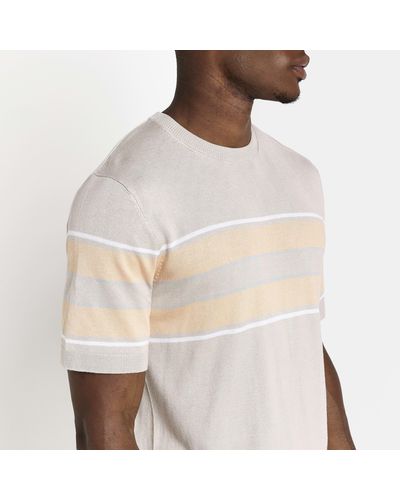 River Island Ecru Colour Block Knitted T-shirt - Natural