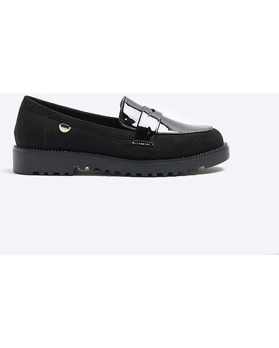 River Island Black Wide Fit Diamante Loafers