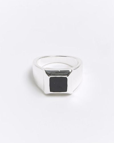 River Island Silver Plated Square Signet Ring - White