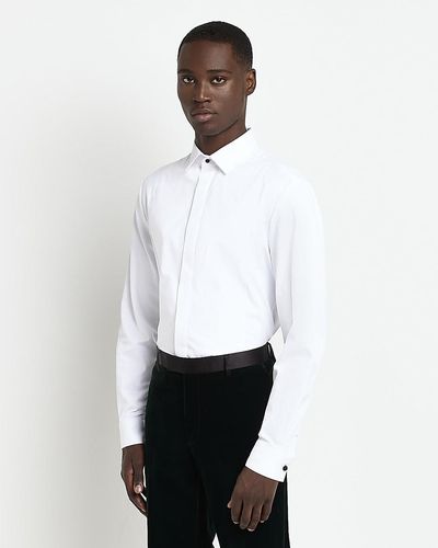 River Island White Slim Fit Concealed Button Dress Shirt