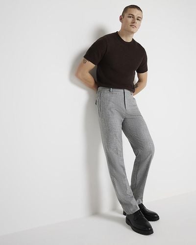 River Island Gray Slim Fit Textured Smart Pants