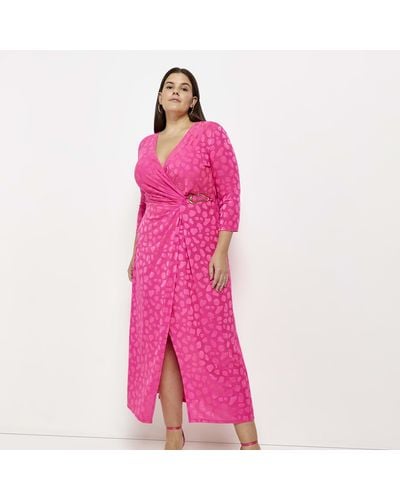 River Island Plus Pink Animal Print Wrap Midi Dress