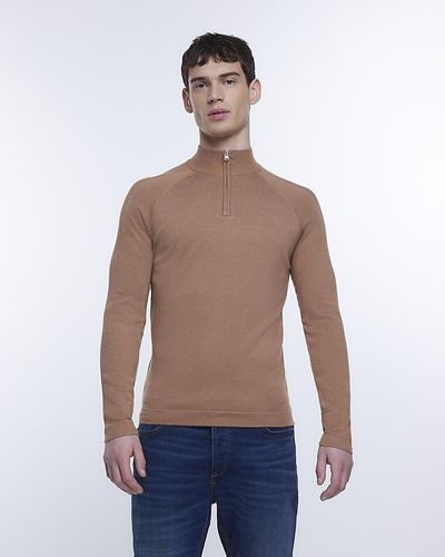 River Island Knitted Half Zip Sweater - Blue