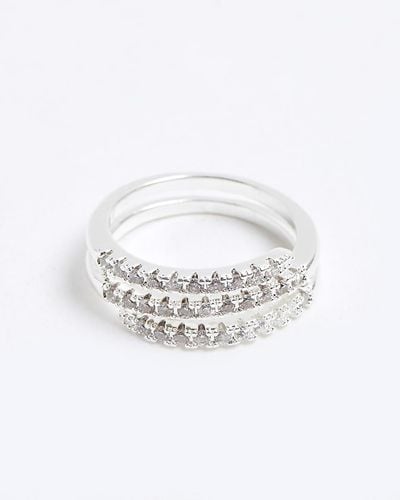 River Island Silver Diamante Wrap Ring - White