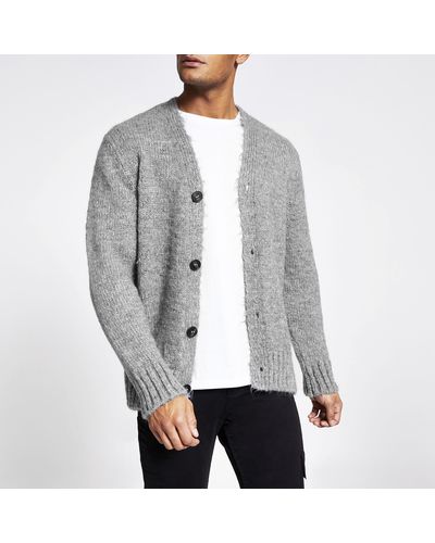 River Island Long Sleeve Slim Fit Knitted Cardigan - Grey