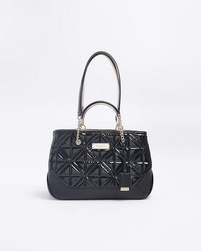 River Island Black Quilted Chain Handle Tote Bag - Blue