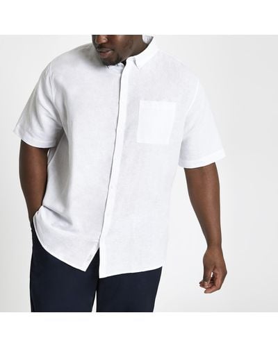 River Island Big And Tall Linen Short Sleeve Shirt - White