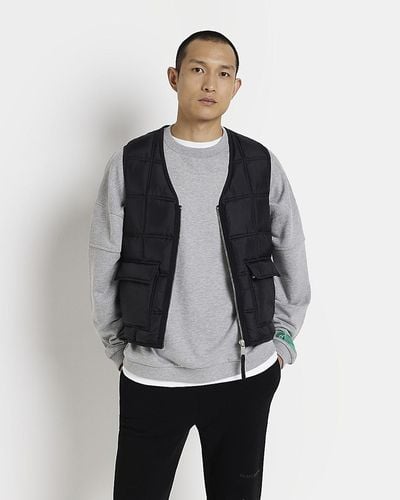 River Island Quilted Zip Up Gilet - Gray
