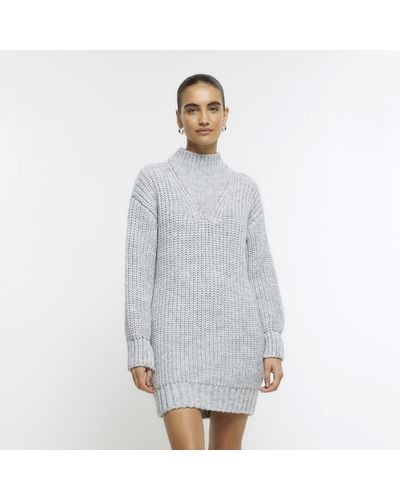 River Island High Neck Sweater Mini Dress - White