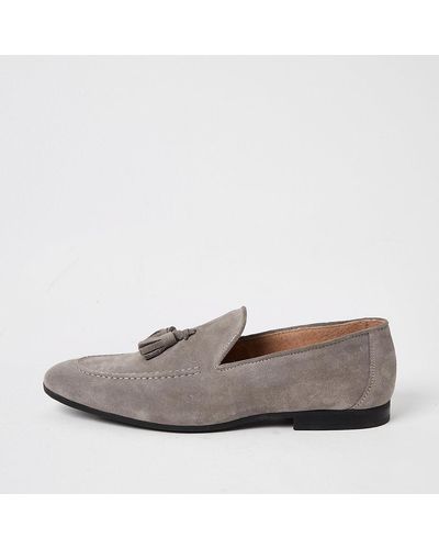 River Island Light Gray Suede Tassel Loafers