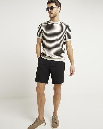 River Island Black Slim Fit Linen Blend Shorts - White