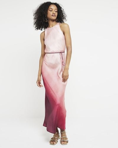 River Island Pink Belted Ombre Slip Maxi Dress