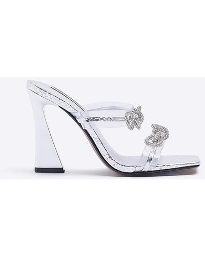 River Island Silver Double Strap Bow Perspex Mules - White