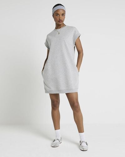 River Island Grey Sleeveless Sweatshirt Mini Dress - White