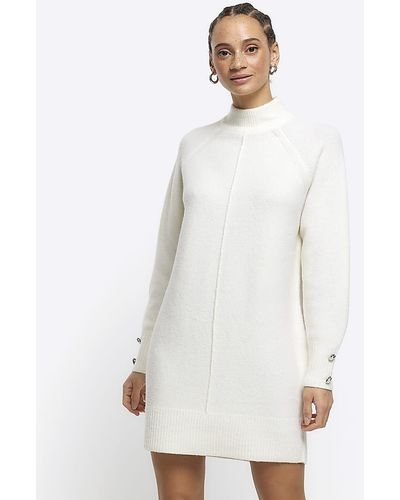 River Island Cream Knitted Cozy Sweater Mini Dress - White