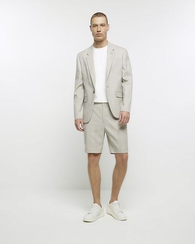 River Island Stone Check Suit Shorts - White