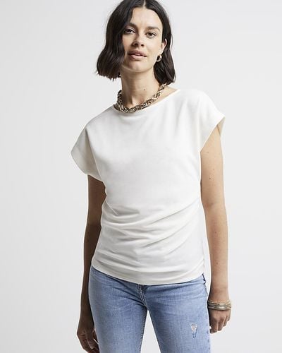 River Island Cream Ruched Side T-shirt - White