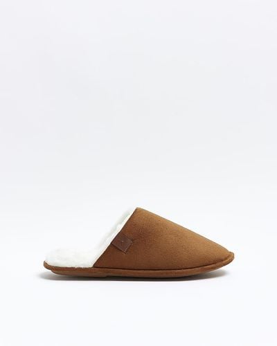 River Island Brown Suedette Slippers