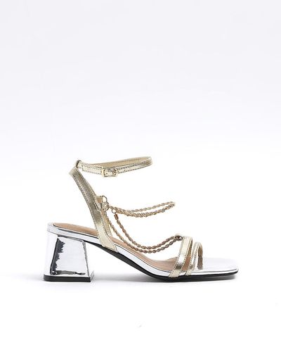 River Island Gold Chain Detail Heeled Sandals - White