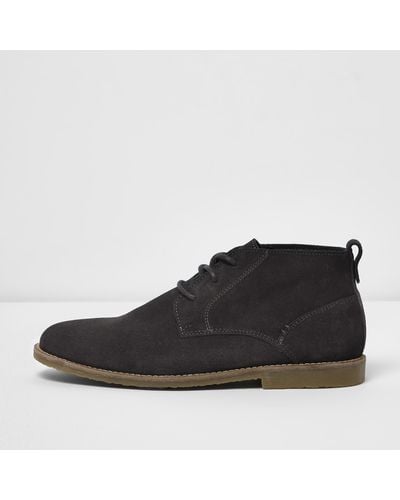 River Island Grey Lace-up Wide Fit Chukka Boots - Black
