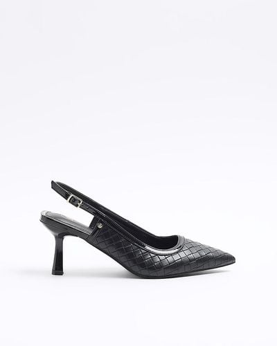 River Island Black Weave Heeled Court Shoes - White