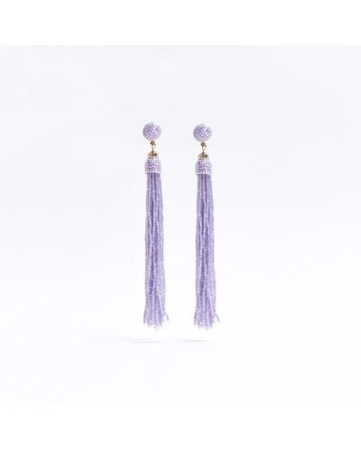 River Island Purple Beaded Tassel Drop Earrings - White