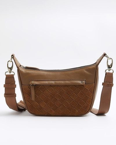River Island Brown Leather Weave Cross Body Bag