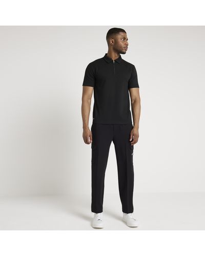 River Island Half Zip Short Sleeve Polo - Black