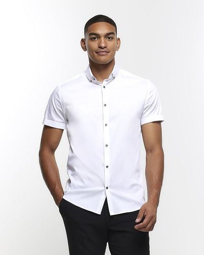 River Island White Muscle Fit Short Sleeve Shirt