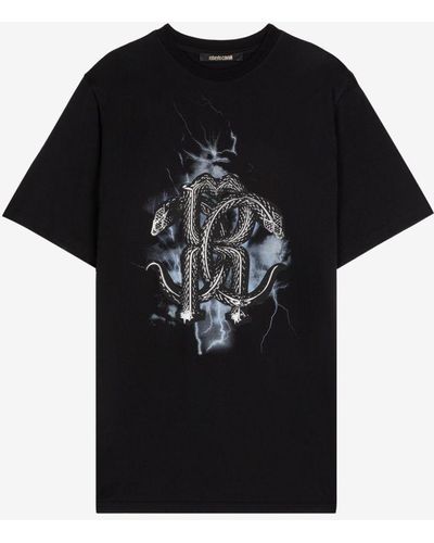 Roberto Cavalli T-shirt mit mirror snake-print - Schwarz