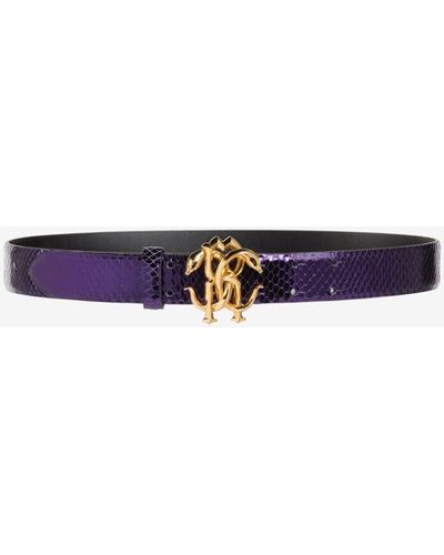 Roberto Cavalli Mirror Snake Leather Belt - White