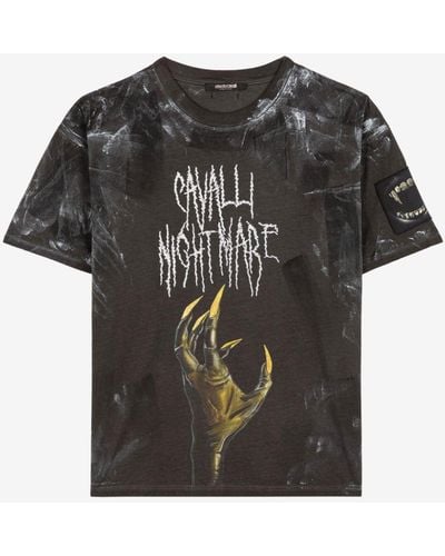 Roberto Cavalli Slogan And Claw-print Cotton T-shirt - Black
