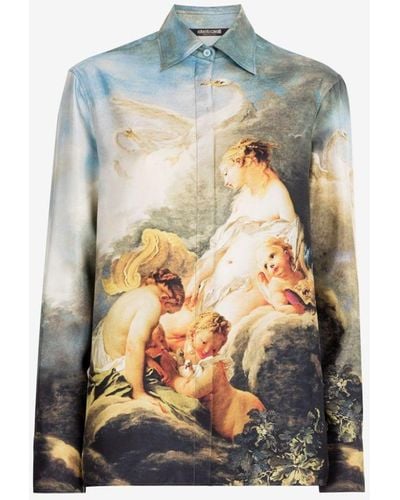 Roberto Cavalli Painting-print Silk Shirt - Natural