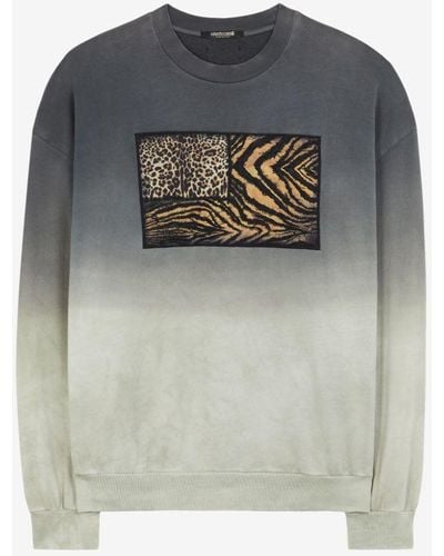 Roberto Cavalli Animalier Patchwork-print Appliqué Sweatshirt - Gray