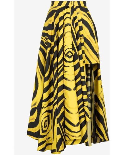 Roberto Cavalli Zebra-print Asymmetric Silk Maxi Skirt - Yellow