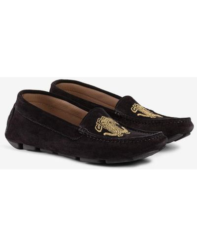 Roberto Cavalli Mirror Snake-embroidered Suede Loafers - Black