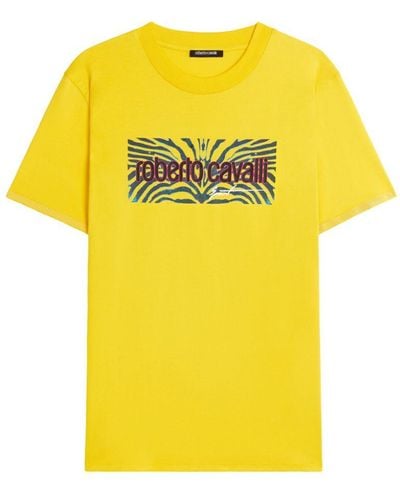 Roberto Cavalli T-shirt mit sea zebra print und logo - Gelb