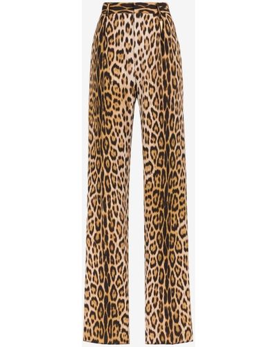 Roberto Cavalli Jaguar-print Pleated Straight-leg Pants - White