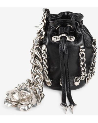 Roberto Cavalli Chain-embellished Leather Drawstring Bag - Black