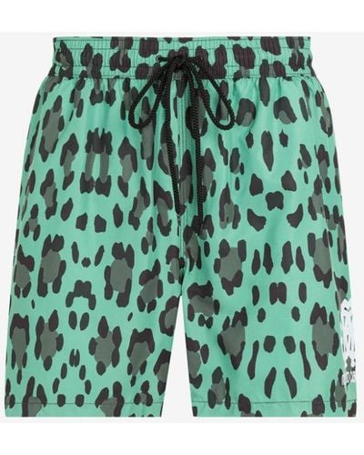 Roberto Cavalli Leopard-print Logo Swim Shorts - Green