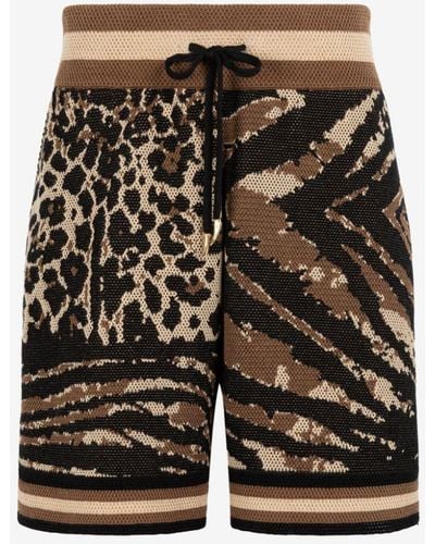 Roberto Cavalli Animalier Patchwork-jacquard Shorts - Brown