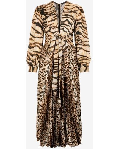 Roberto Cavalli Maxi-kleid mit tiger- und jaguar-print - Weiß