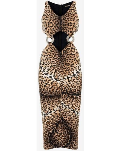 Roberto Cavalli Jaguar-print Cut-out Dress - White