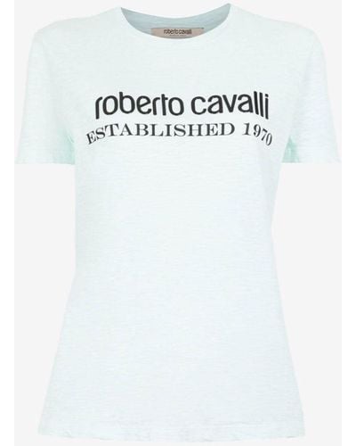 Roberto Cavalli Baumwoll-t-shirt mit logo-applikation - Grün
