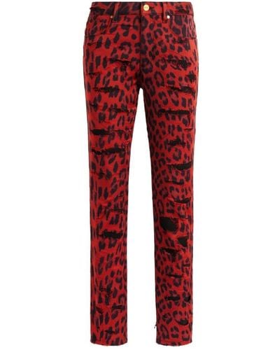 Roberto Cavalli Skinny jeans mit distressed-optik und leopardenmuster - Rot